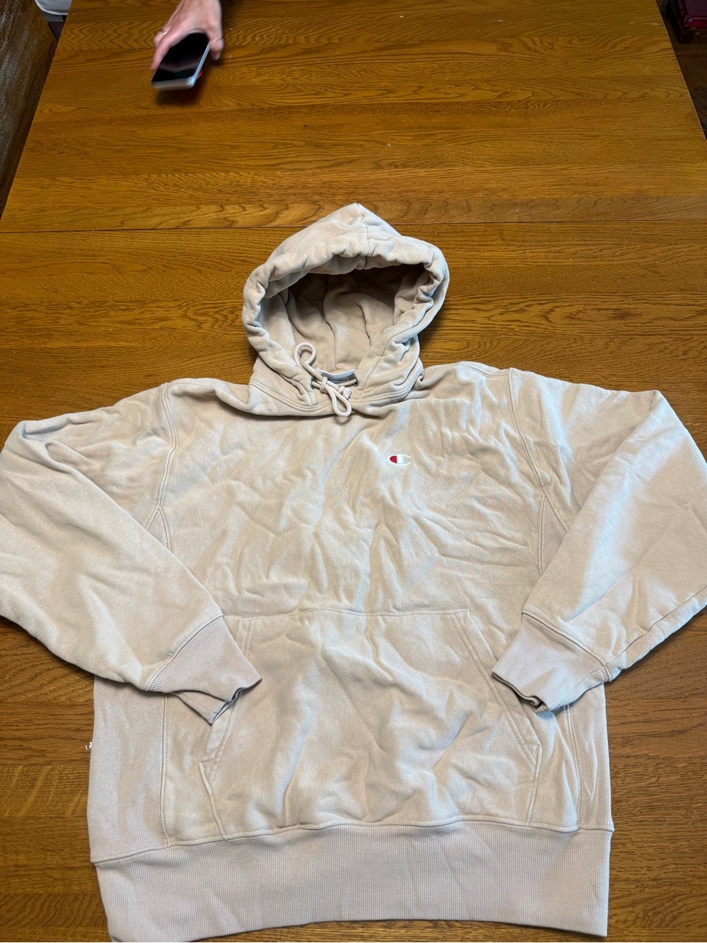 Champion Tan Pullover Hoodie with Embroidered Logo